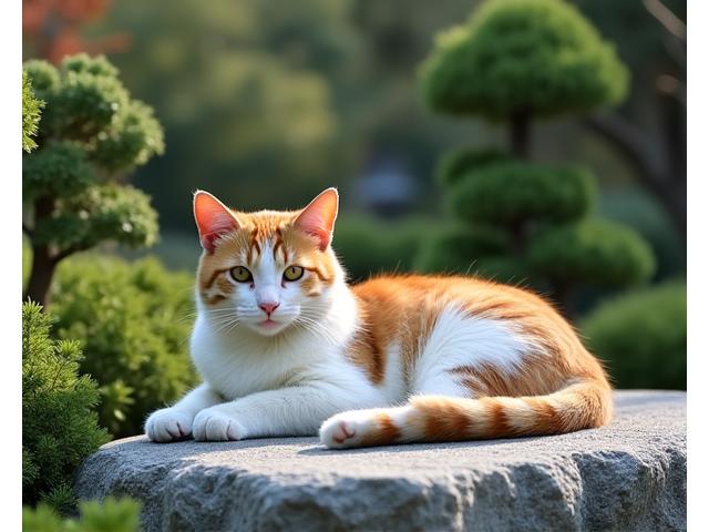 庭でくつろぐ猫