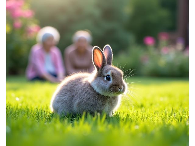 庭で遊ぶウサギ