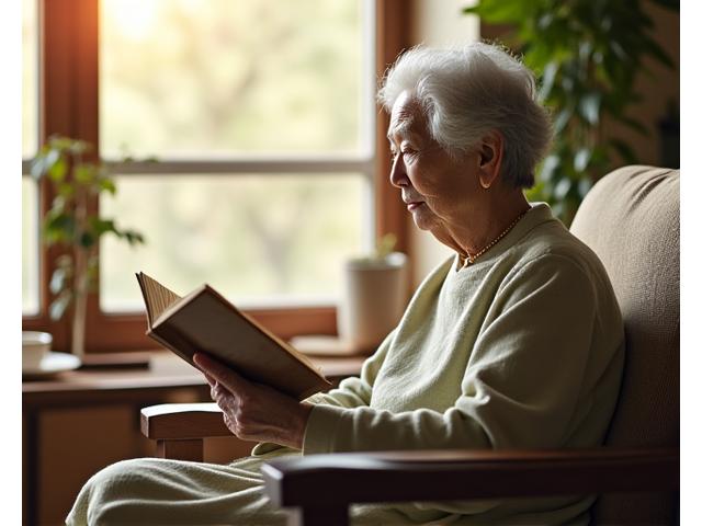 共有スペースで本を読む居住者